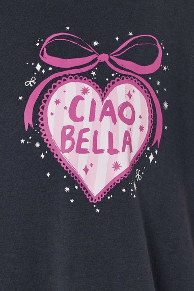 Yours 2 Pack Curve Navy Blue 'Ciao Bella' Midaxi Nightdresses