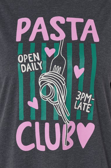 Yours 2 Pack Curve Grey 'Pasta Club' Sleep Tee Nightdresses