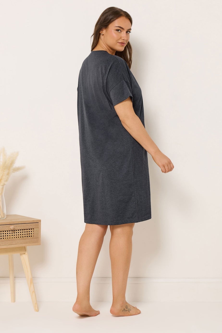 Yours 2 Pack Curve Grey 'Pasta Club' Sleep Tee Nightdresses