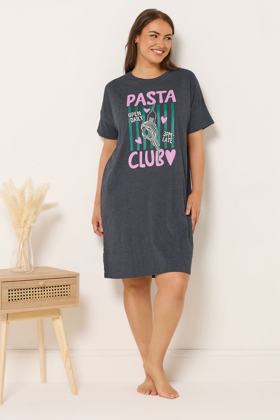 Yours 2 Pack Curve Grey 'Pasta Club' Sleep Tee Nightdresses