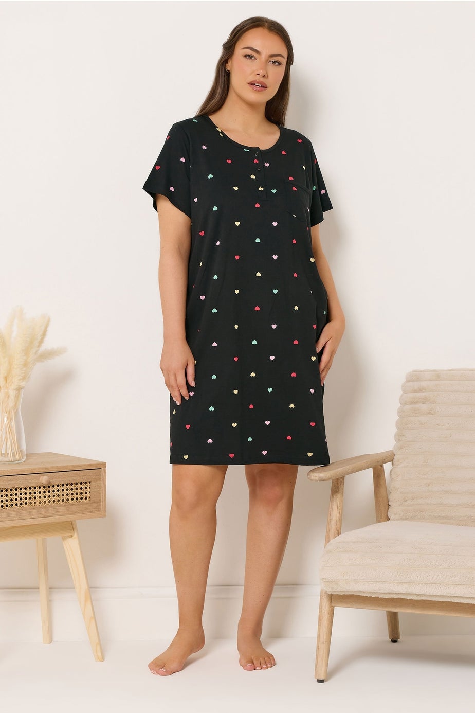 Yours Curve Black Heart Placket Nightdress
