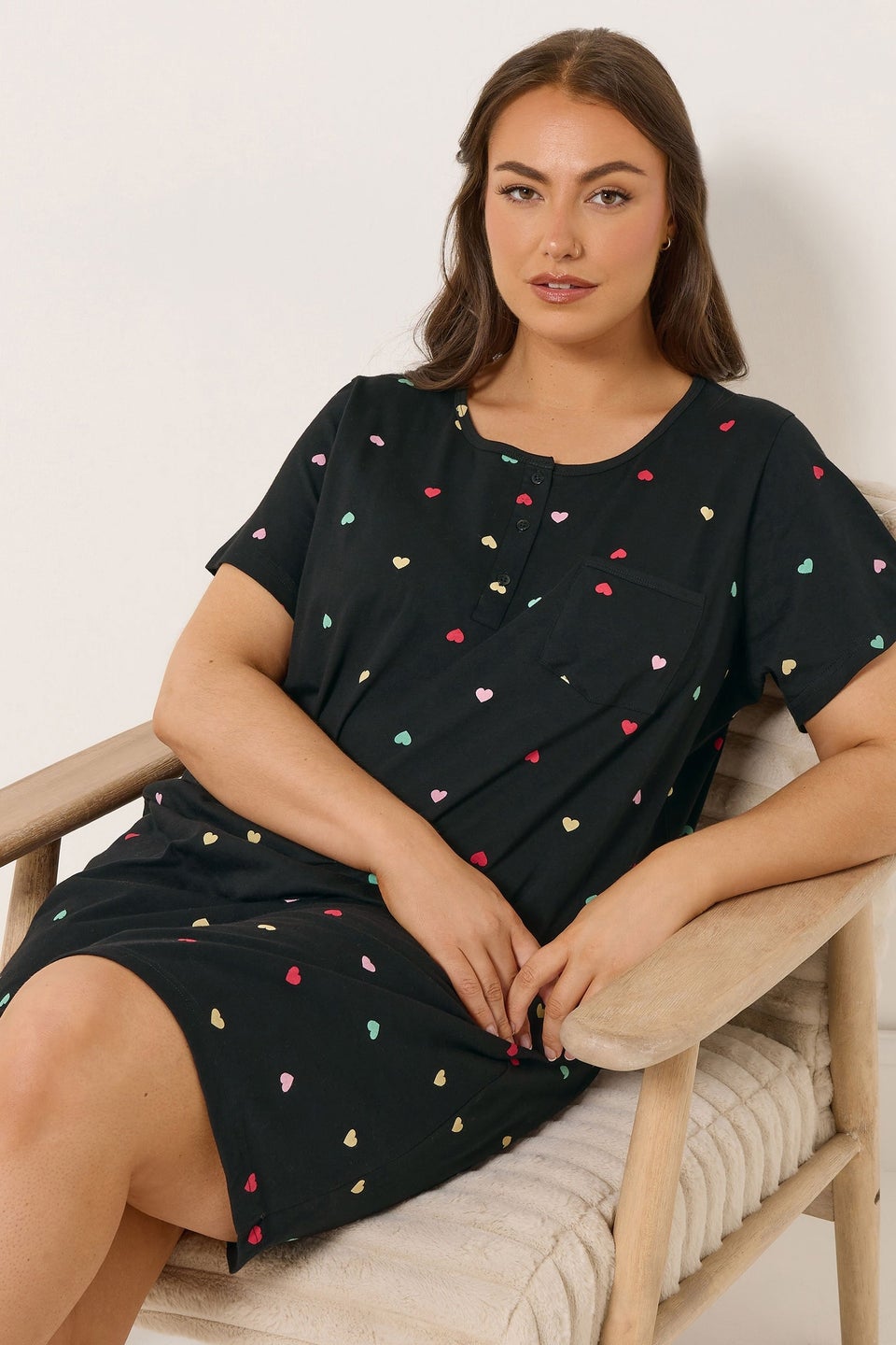 Yours Curve Black Heart Placket Nightdress