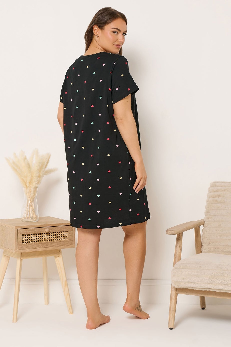 Yours Curve Black Heart Placket Nightdress