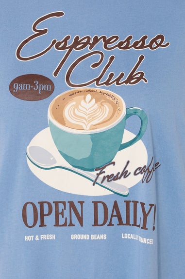 Yours Curve Blue 'Espresso Club' Long Sleeve Nightdress