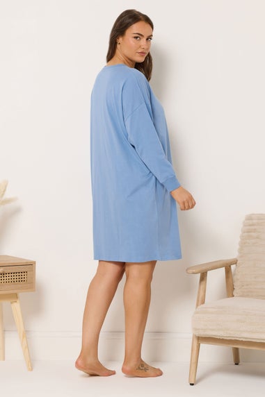 Yours Curve Blue 'Espresso Club' Long Sleeve Nightdress
