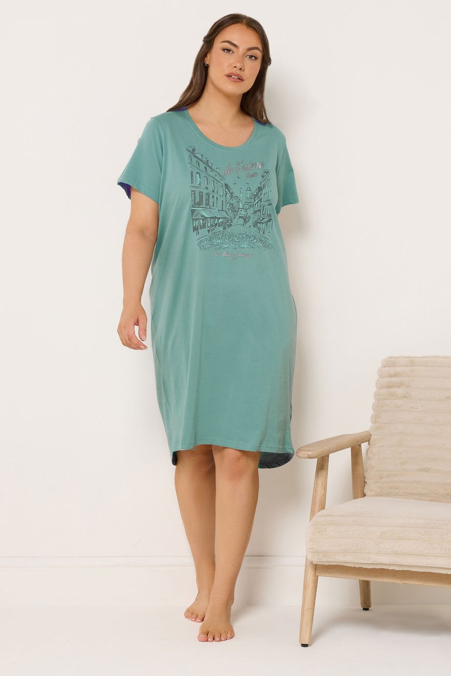 Yours Curve 2 Pack Green Paris Scene Nightdresses
