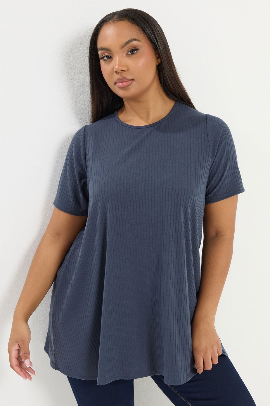 Yours Curve Slate Grey Ribbed Swing Top