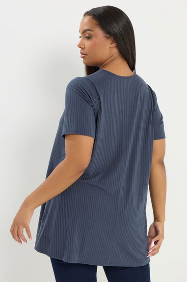 Yours Curve Slate Grey Ribbed Swing Top