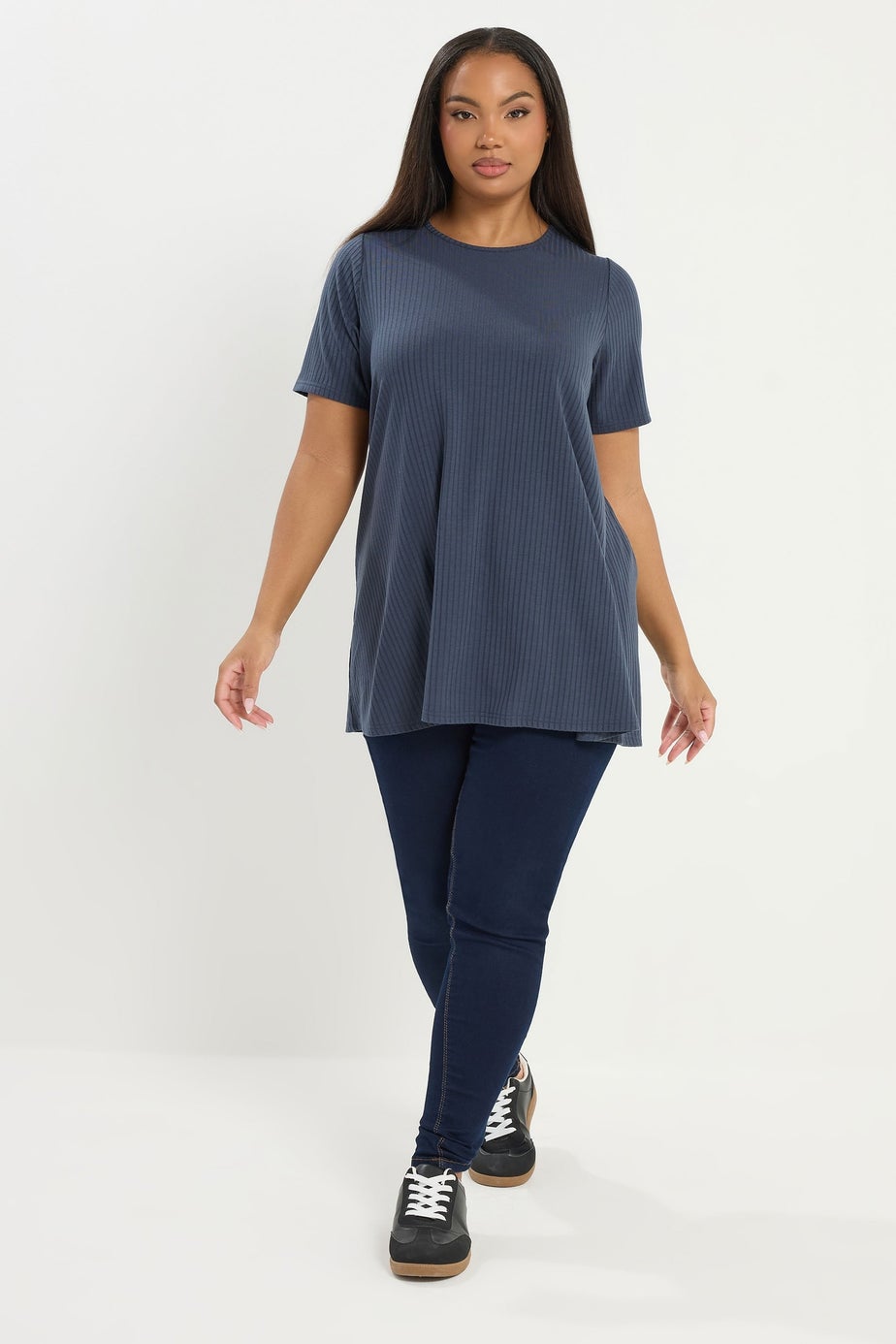 Yours Curve Slate Grey Ribbed Swing Top