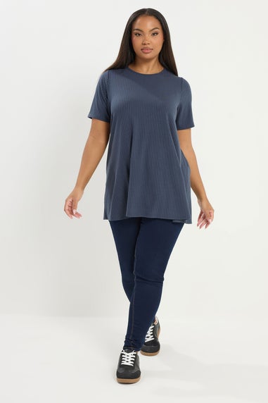 Yours Curve Slate Grey Ribbed Swing Top