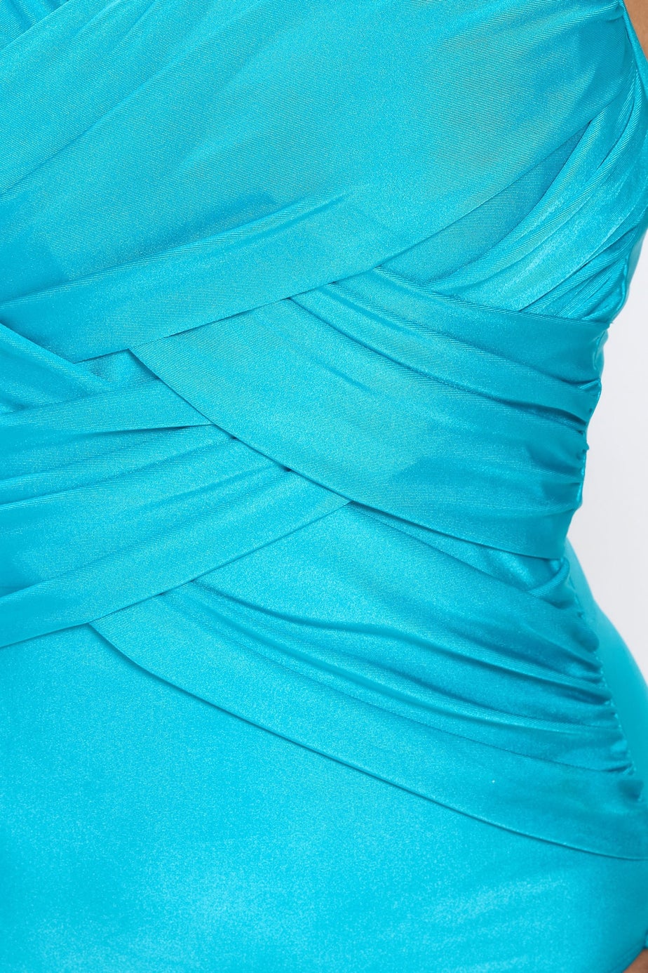 Yours Curve Turquoise Blue Super Sculpt Crossover Swimsuit