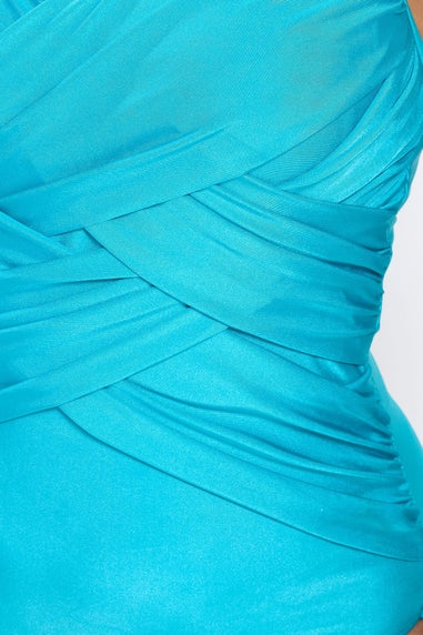 Yours Curve Turquoise Blue Super Sculpt Crossover Swimsuit