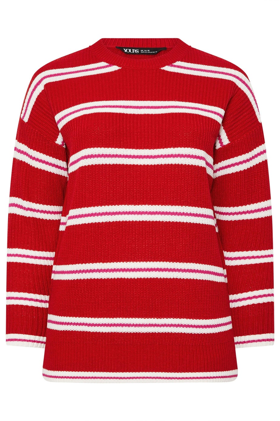 Yours Curve Red Stripe Drop Shoulder Knitted Jumper