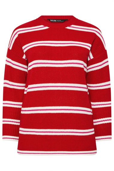 Yours Curve Red Stripe Drop Shoulder Knitted Jumper