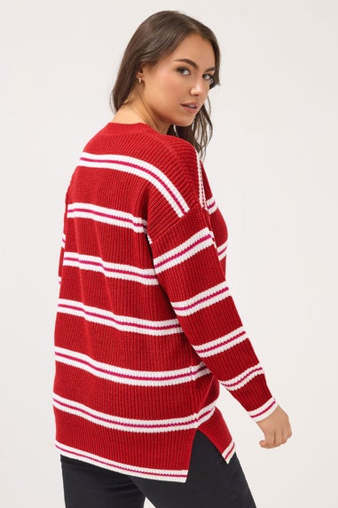 Yours Curve Red Stripe Drop Shoulder Knitted Jumper