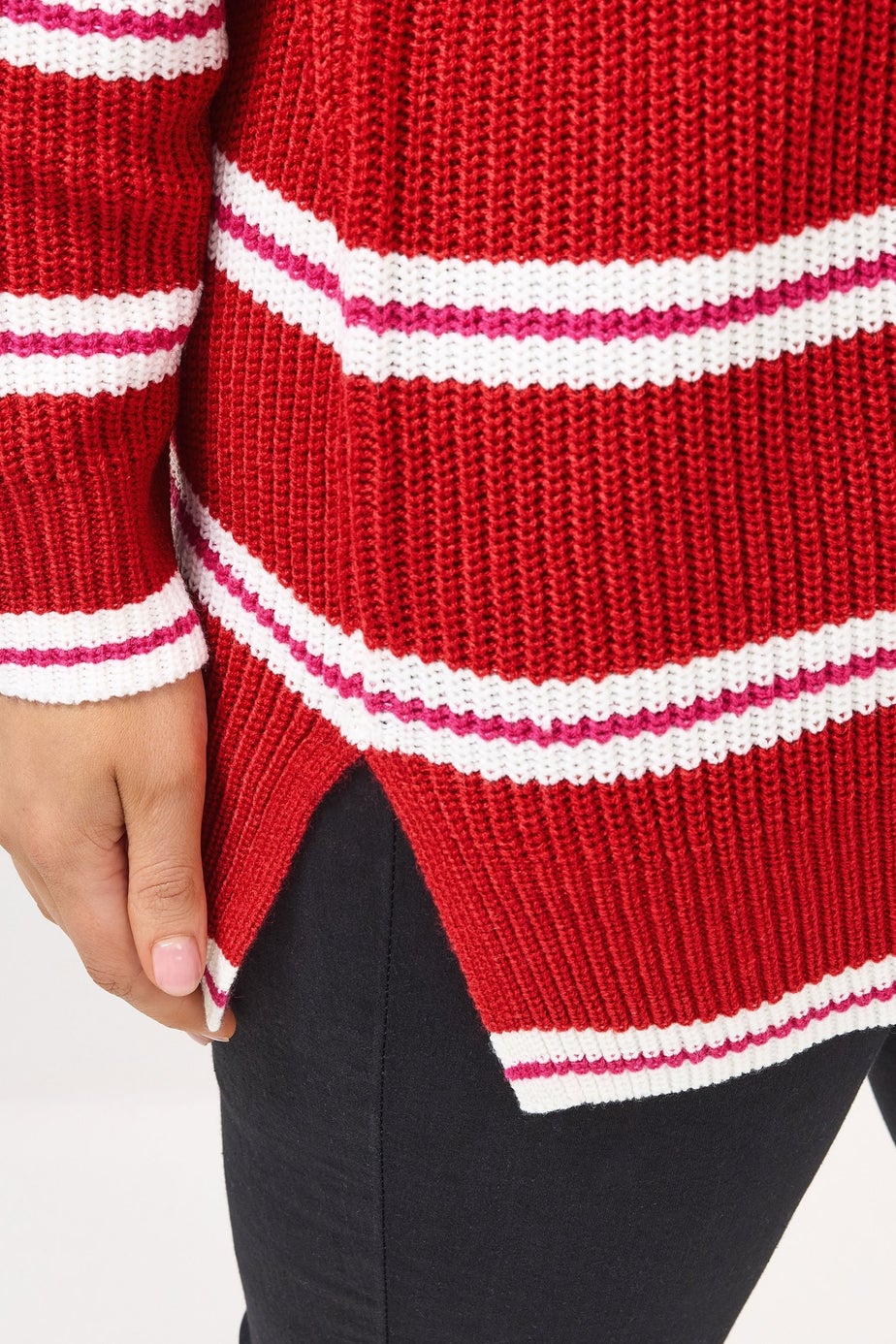 Yours Curve Red Stripe Drop Shoulder Knitted Jumper