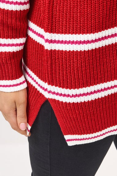 Yours Curve Red Stripe Drop Shoulder Knitted Jumper