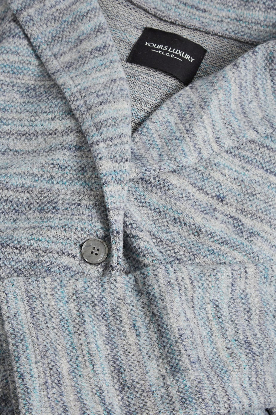 Yours Luxury Curve Blue Marl Button Front Midi Jacket