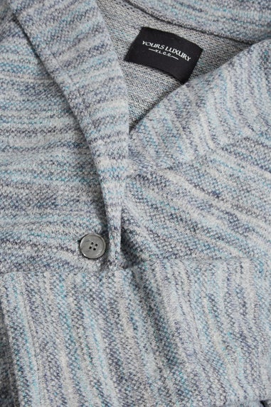 Yours Luxury Curve Blue Marl Button Front Midi Jacket