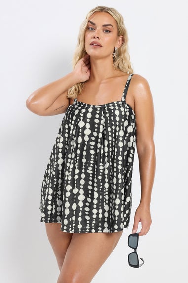 Yours Curve Black Spot Print Tankini Top