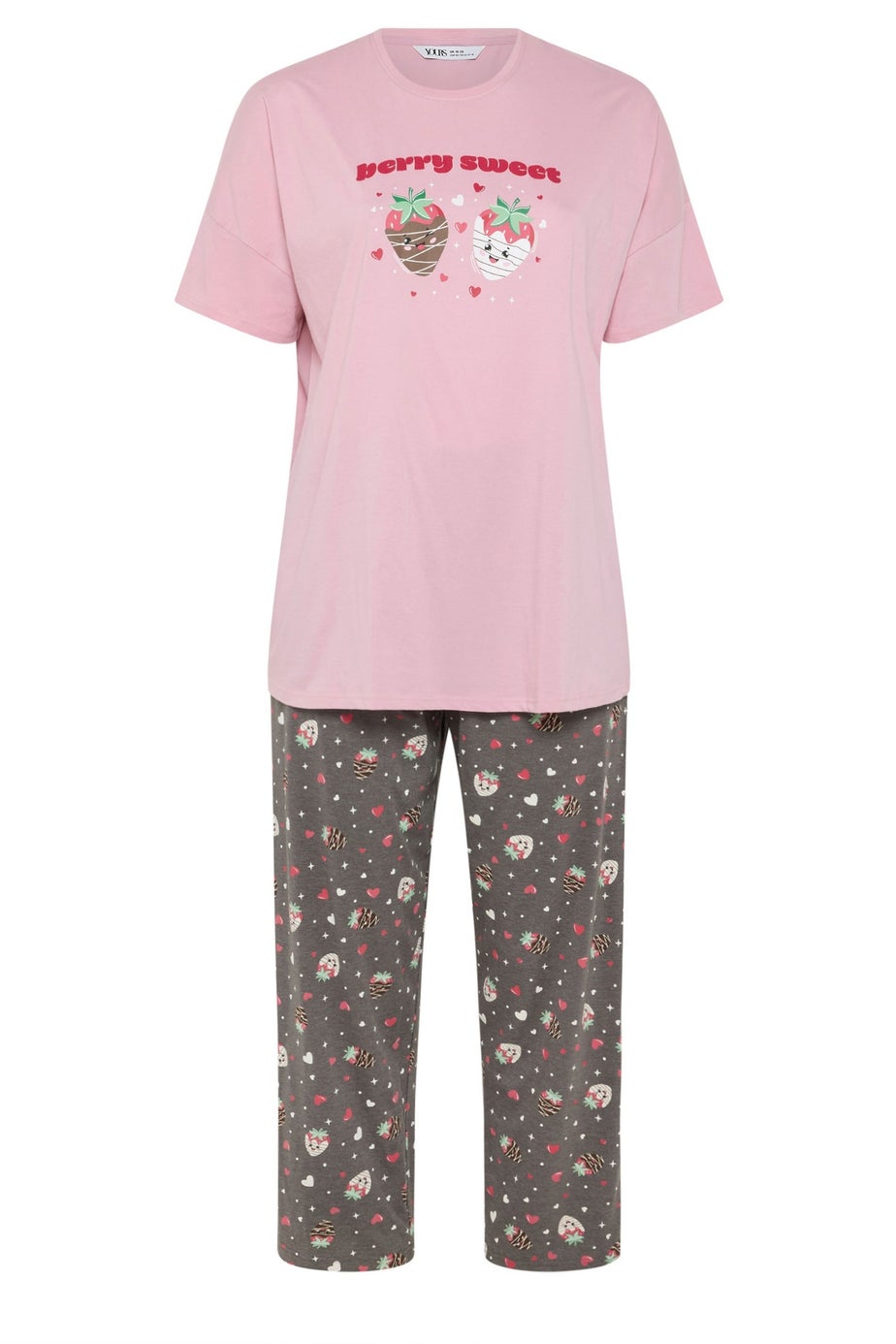 Yours Curve Pink 'Berry Sweet' Wide Leg Pyjama Set