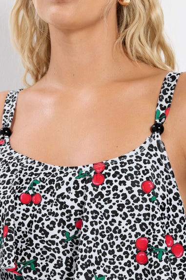 Yours Curve White Leopard Print Frill Swimsuit