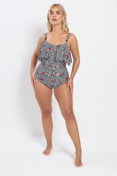 Yours Curve White Leopard Print Frill Swimsuit