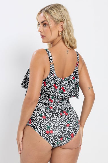 Yours Curve White Leopard Print Frill Swimsuit