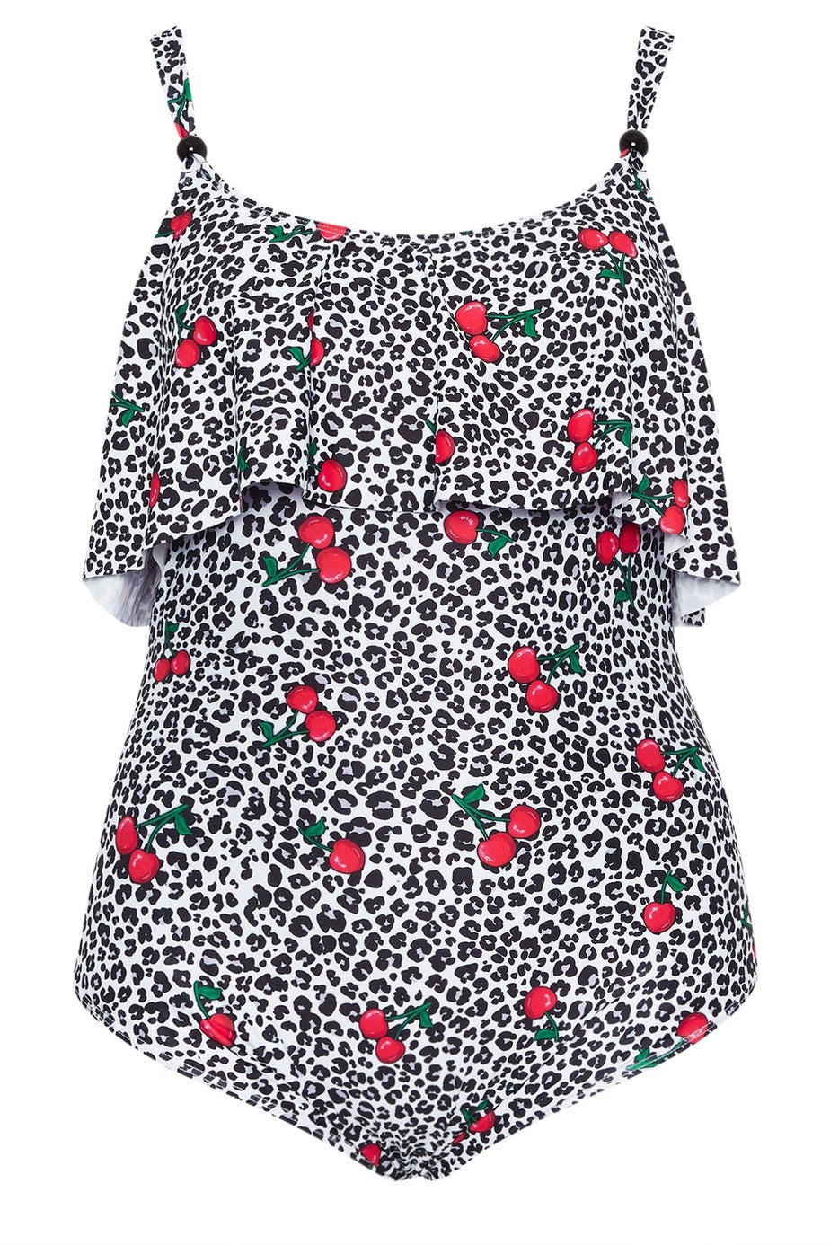 Yours Curve White Leopard Print Frill Swimsuit