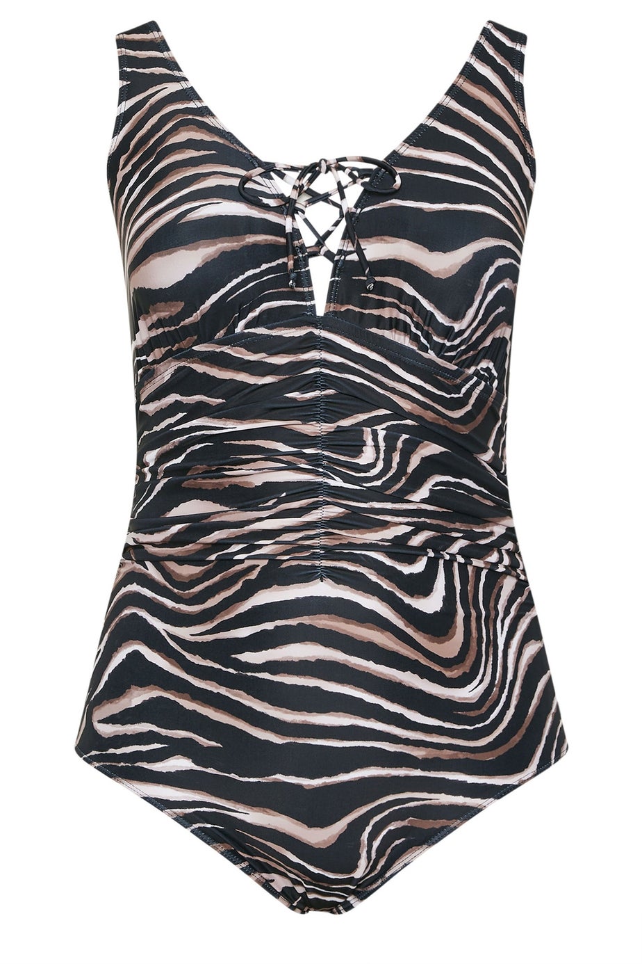 Yours Curve Black Zebra Print Plunge Swimsuit
