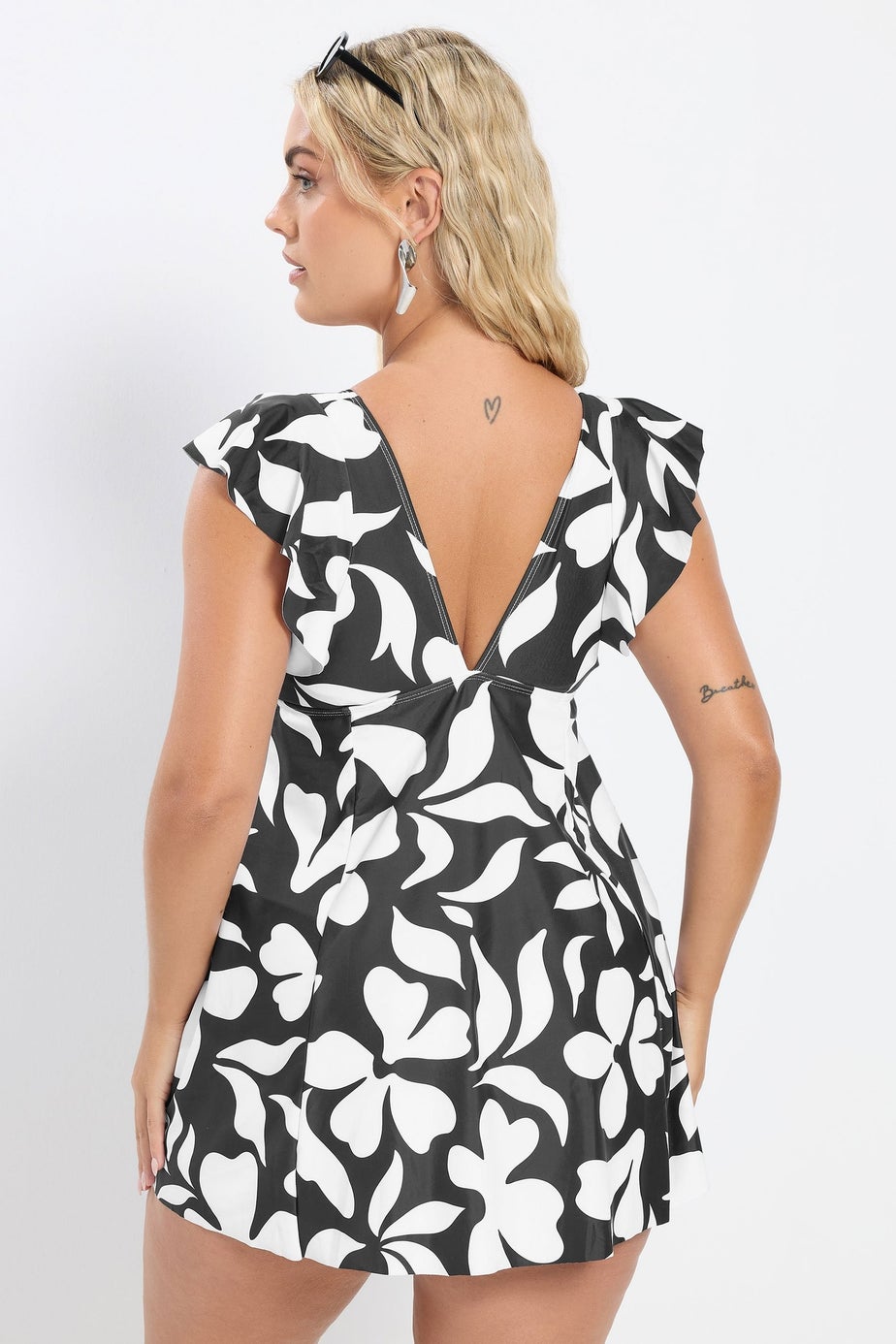 Yours Curve Black Floral Print Swim Dress