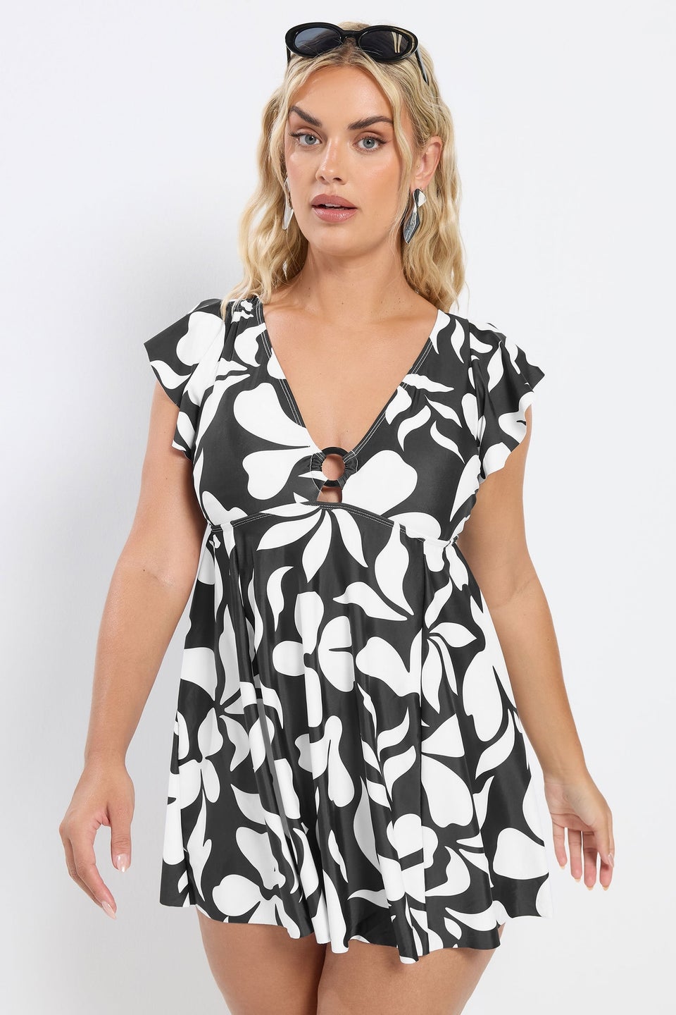 Yours Curve Black Floral Print Swim Dress