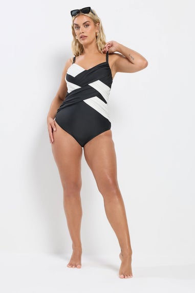 Yours Curve Black & White Contrast Super Sculpt Swimsuit