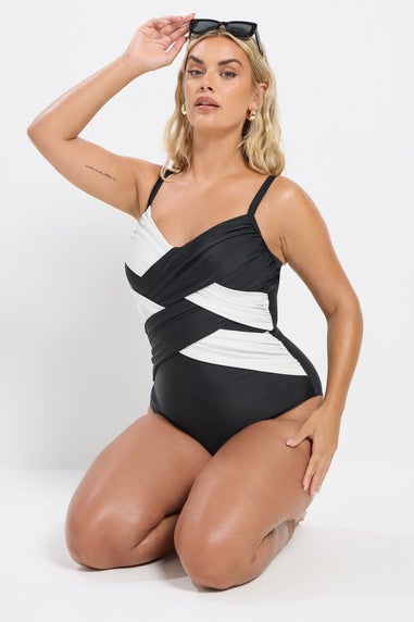 Yours Curve Black & White Contrast Super Sculpt Swimsuit