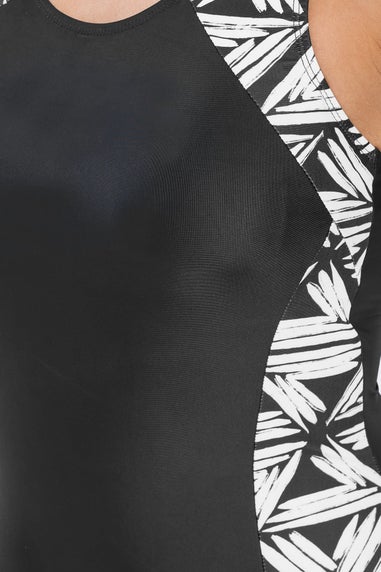 Yours Curve Black Active Abstract Print Swimsuit