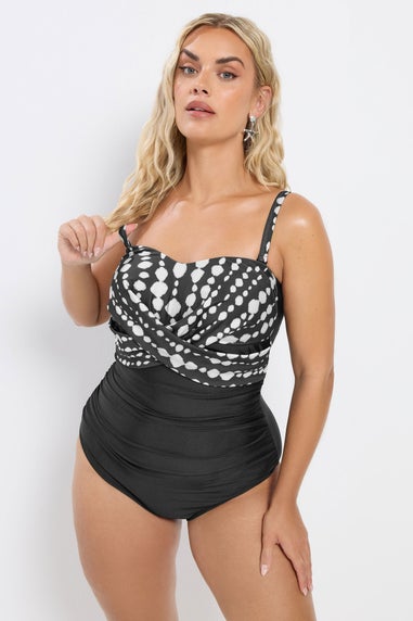 Yours Curve Black Crossover Spot Print Swimsuit