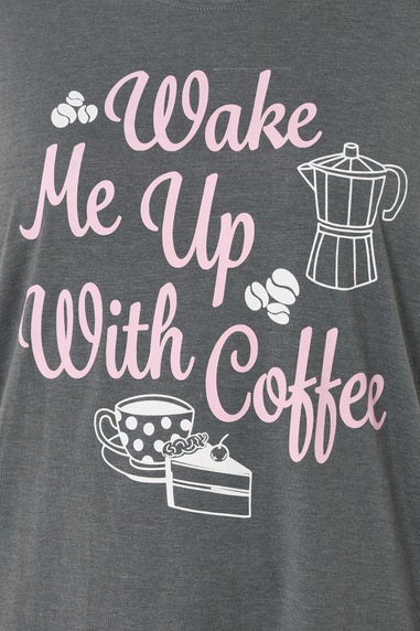Yours 2 Pack Curve Grey 'Wake Me Up With Coffee' Nightdresses