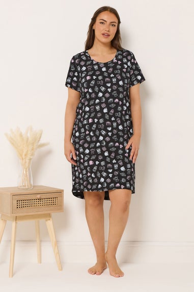 Yours 2 Pack Curve Grey 'Wake Me Up With Coffee' Nightdresses