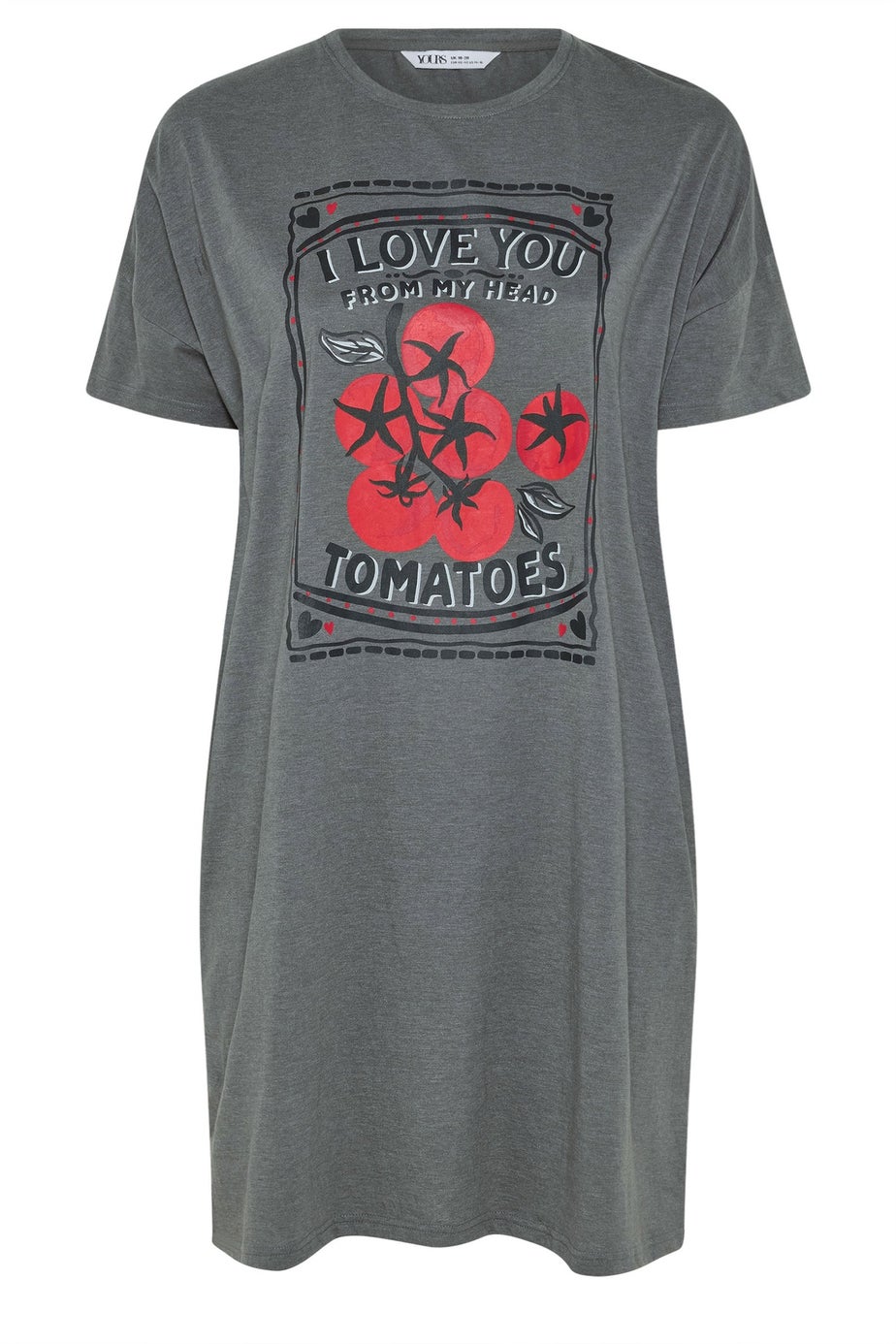 Yours Curve Grey 'I Love You From My Head Tomatoes' Nightdress