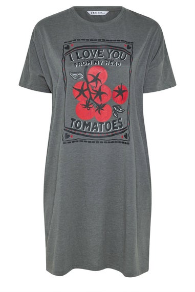 Yours Curve Grey 'I Love You From My Head Tomatoes' Nightdress