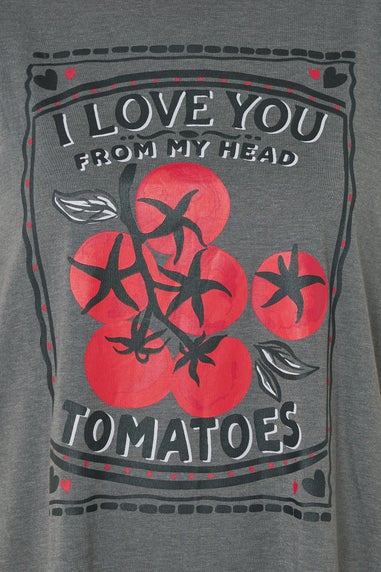 Yours Curve Grey 'I Love You From My Head Tomatoes' Nightdress