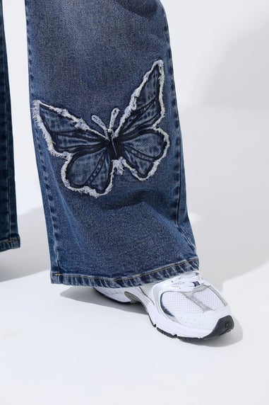Yours Limited Curve Indigo Blue Denim Butterfly Embroidered Jeans