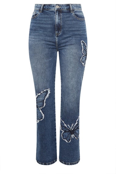 Yours Limited Curve Indigo Blue Denim Butterfly Embroidered Jeans