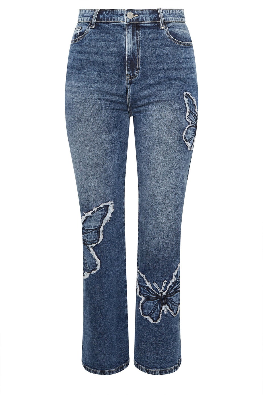Yours Limited Curve Indigo Blue Denim Butterfly Embroidered Jeans