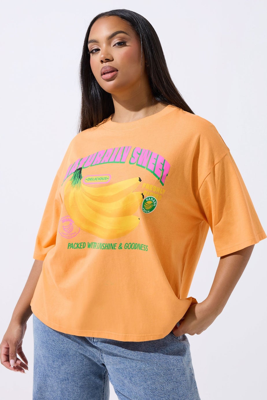 Yours Limited Curve Orange 'Naturally Sweet' Slogan T-Shirt