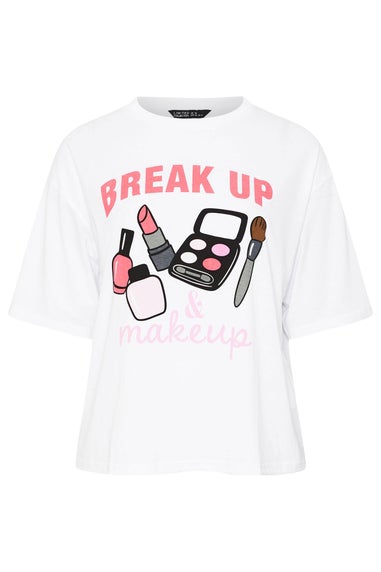 Yours Limited Curve White 'Break Up Makeup' Graphic T-Shirt