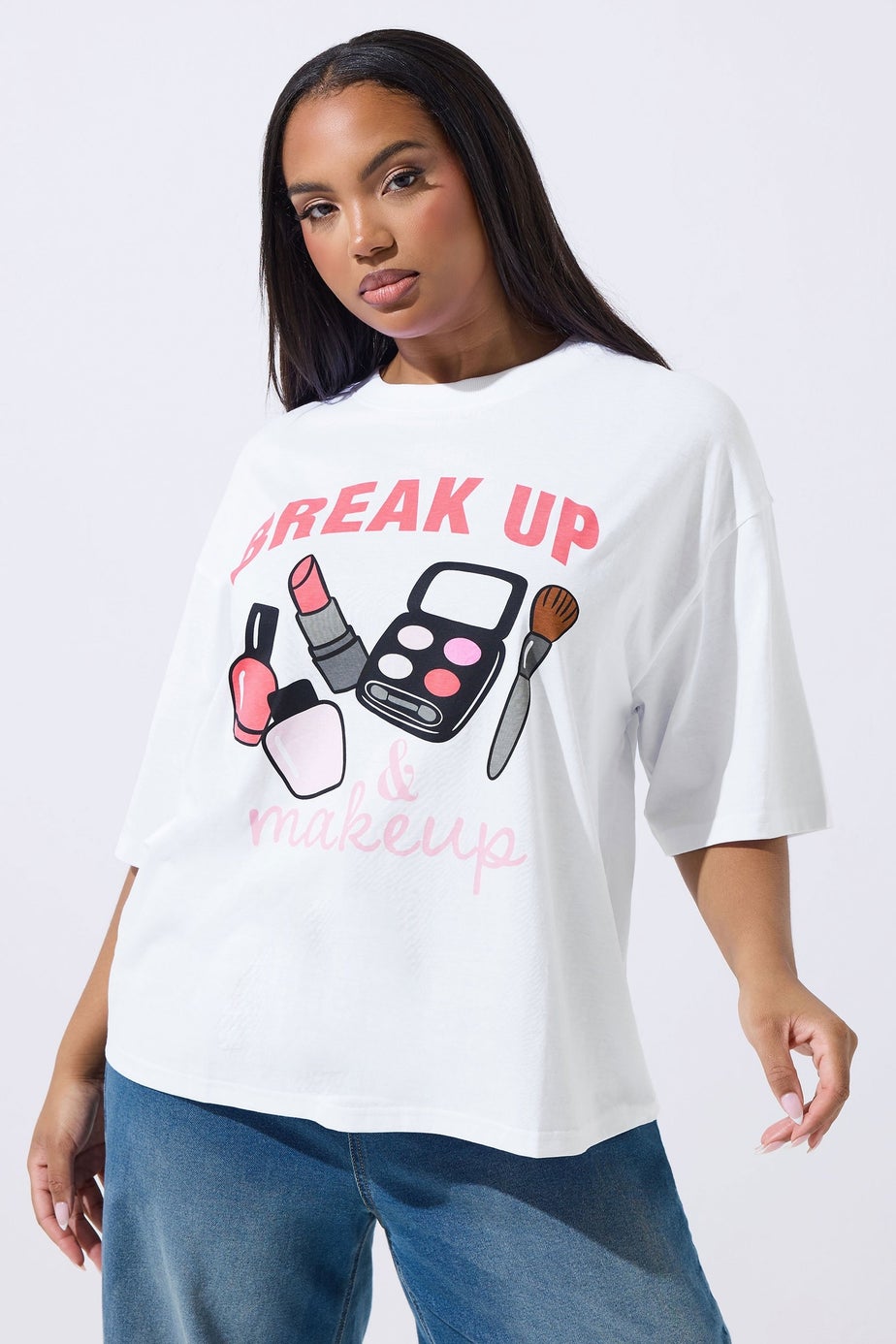 Yours Limited Curve White 'Break Up Makeup' Graphic T-Shirt