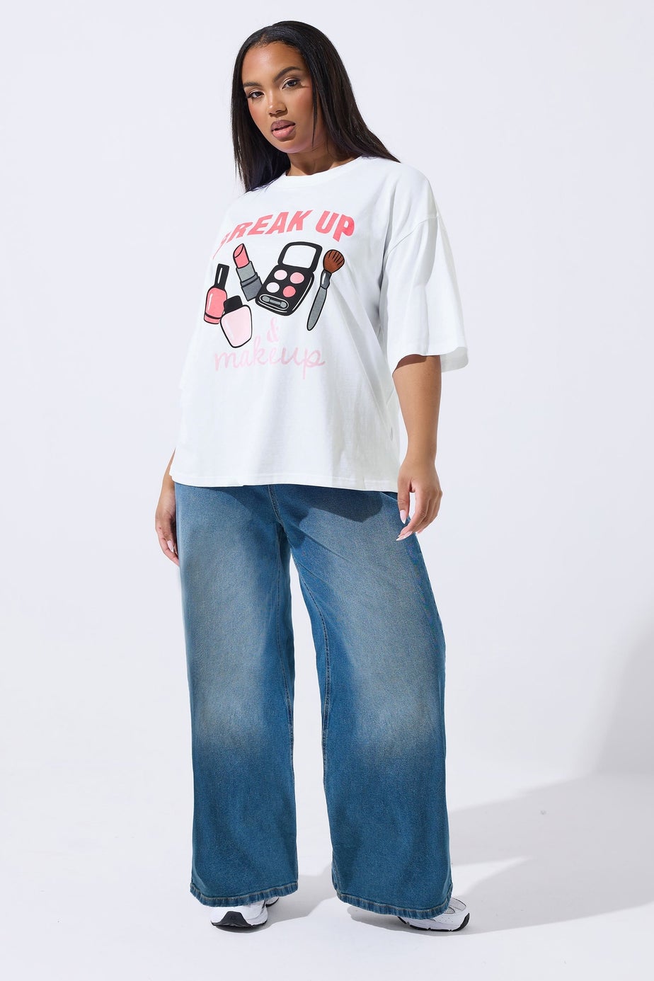 Yours Limited Curve White 'Break Up Makeup' Graphic T-Shirt