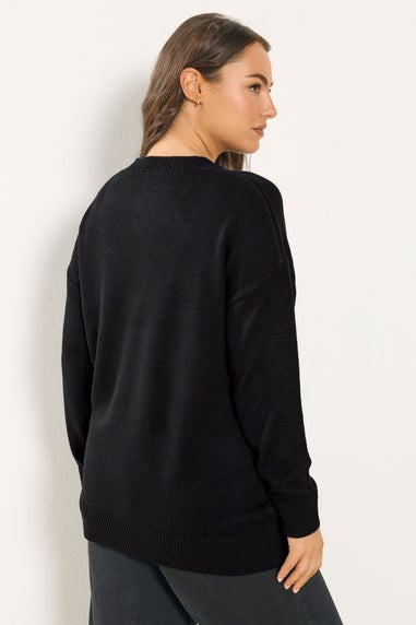 Yours Curve Black Teddy Knitted Jumper