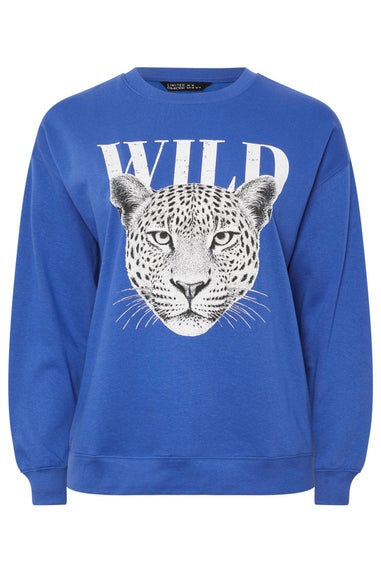 Yours Limited Curve Blue 'Wild' Leopard Graphic Sweatshirt